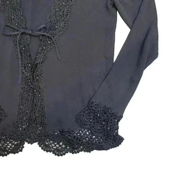 Notations Women's Black Rayon/Nylon Knit Top w Attached Cardigan & Crocheted Lac - Picture 2 of 9